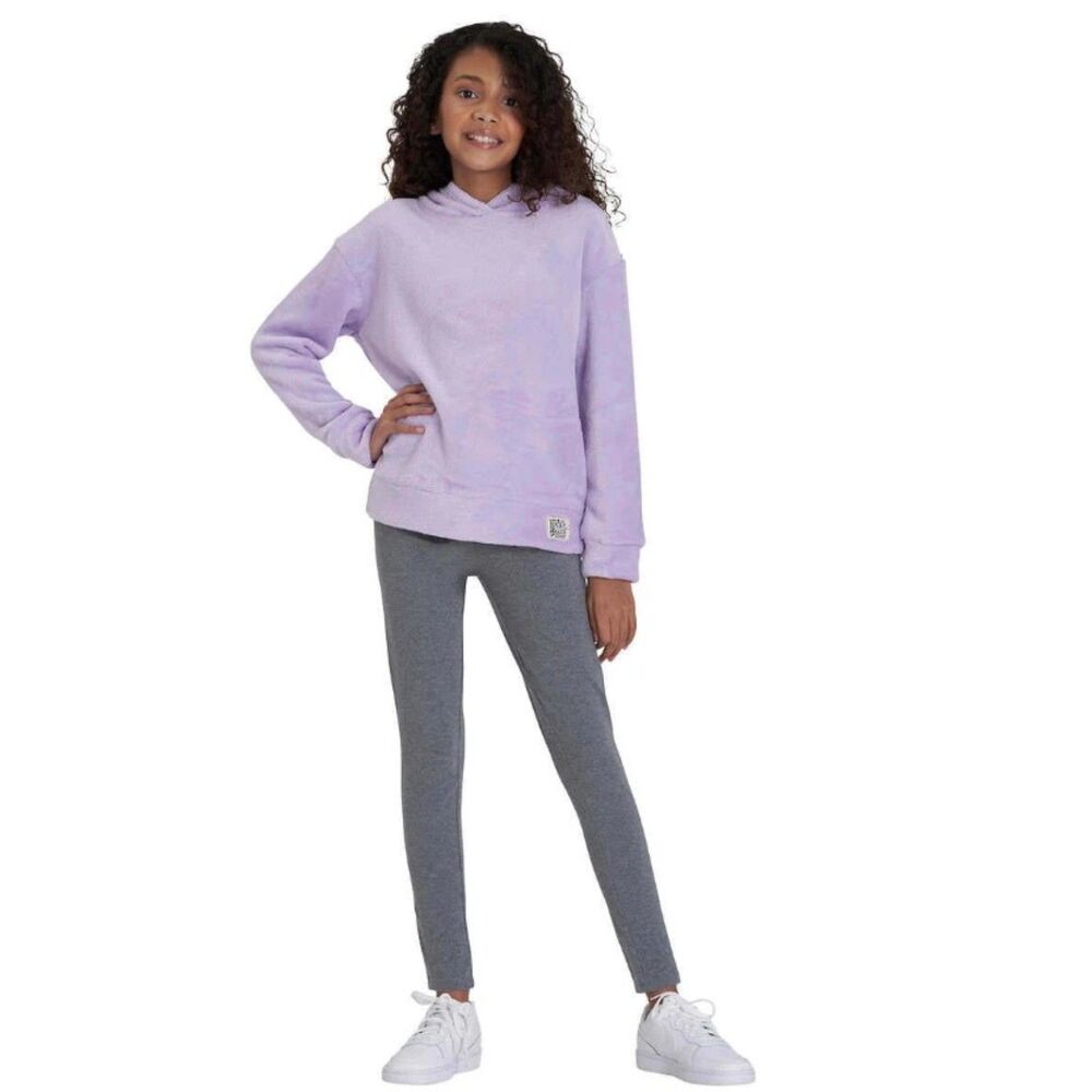 LUCKY BRAND Girls Sz Medium 10-12 Purple Fleece Top & Gray Leggings 2 Pc Set NEW